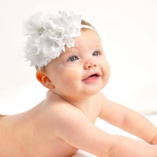 My Lello Headband Shabby Fabric Flower Cluster Baby - Infant - Toddler - Girl Stretchy Elastic Taupe - Image 4
