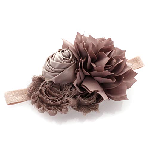My Lello Headband Shabby Fabric Flower Cluster Baby - Infant - Toddler - Girl Stretchy Elastic Taupe - Image 2
