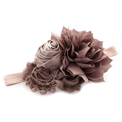 My Lello Headband Shabby Fabric Flower Cluster Baby - Infant - Toddler - Girl Stretchy Elastic Taupe - Image 1