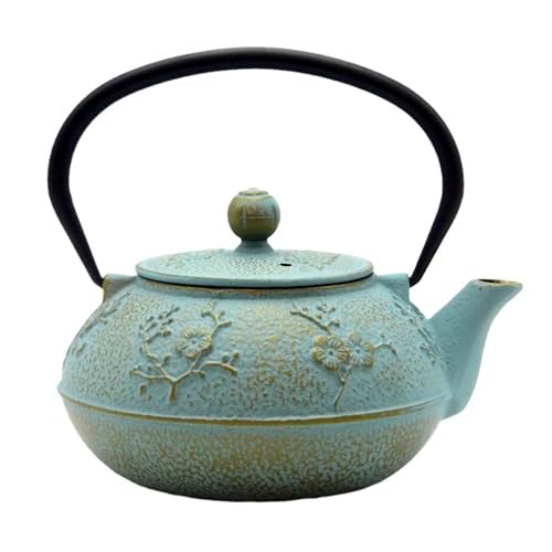 SECHUDO 30.4oz Small Cast Iron Tea Kettle,SECHUDO Tea Pot Coated with Enameled Interior for Loose Tea, Cute Cast Iron Teapot with Stainless Steel Infuser for Stovetop Safe (900ml) - Image 1