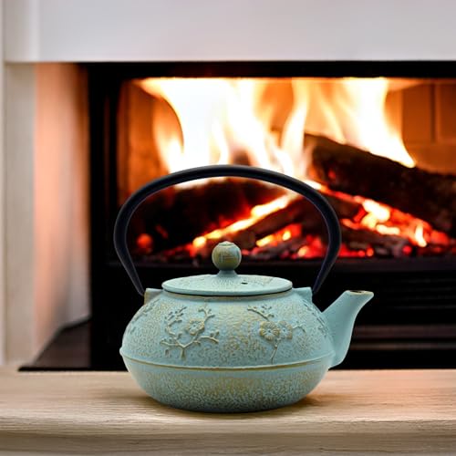 SECHUDO 30.4oz Small Cast Iron Tea Kettle,SECHUDO Tea Pot Coated with Enameled Interior for Loose Tea, Cute Cast Iron Teapot with Stainless Steel Infuser for Stovetop Safe (900ml) - Image 2