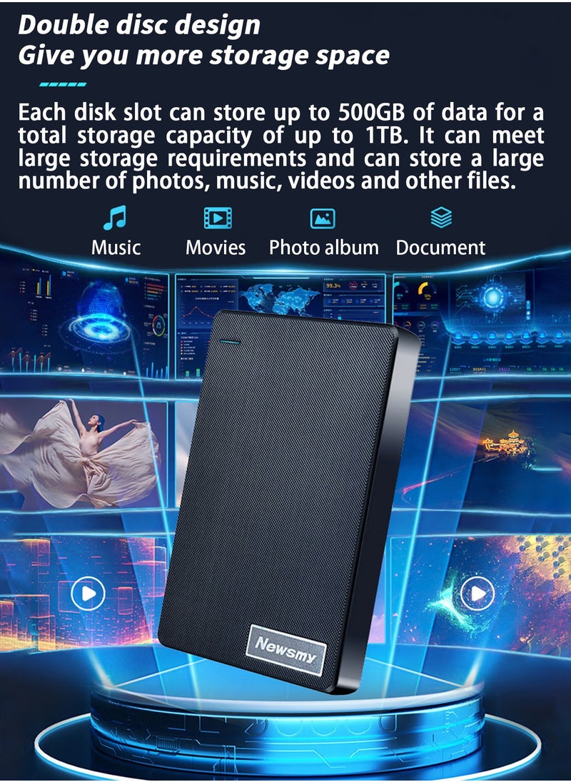 Newsmy - Expansion Portable External Hard Drive 1TB Hard Drive 2.5 Inch USB3.0 HDD Storage，The most important feature: Dual disk design, more secure data storage - Image 1