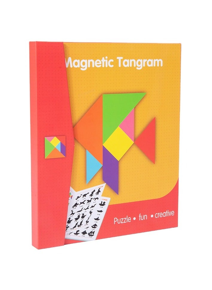 أحجية خشبية تانجرام مغناطيسية، كتاب مكعبات بنمط مغناطيسي، لعبة تعليمية هدية لإثارة العقل للأطفال من سن 3 سنوات فما فوق - Image 4