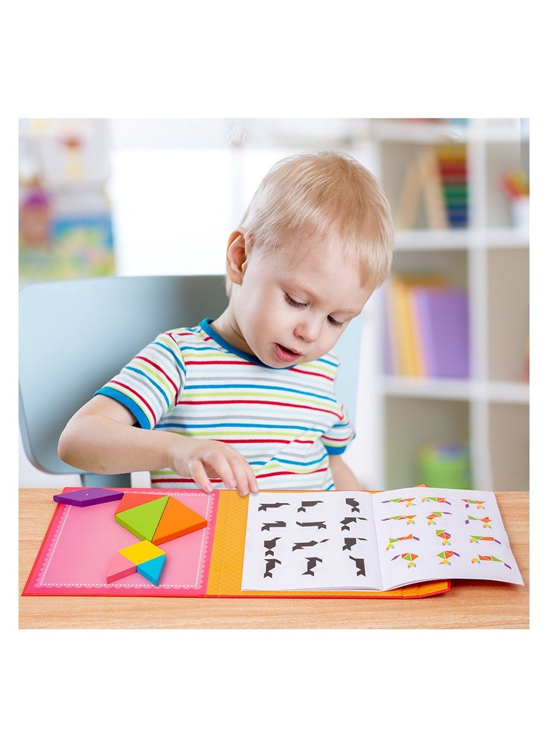 أحجية خشبية تانجرام مغناطيسية، كتاب مكعبات بنمط مغناطيسي، لعبة تعليمية هدية لإثارة العقل للأطفال من سن 3 سنوات فما فوق - Image 5