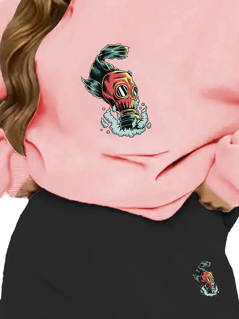 DogFish Tracksuit Set Oversize Fish Printed Tracksuit Set,lover,couple Combination Pink