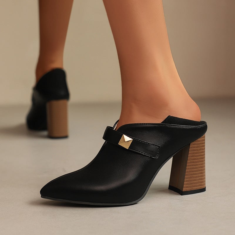 2024 Spring Wood Grain High Heeled Pointed 32-50 Super Plus Size Rivet Women'S Shoes Tide - Image 2