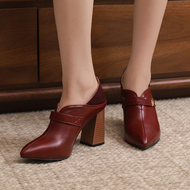 2024 Spring Wood Grain High Heeled Pointed 32-50 Super Plus Size Rivet Women'S Shoes Tide - Image 5