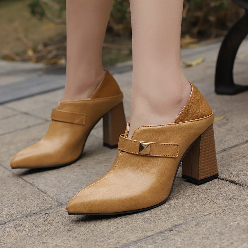 2024 Spring Wood Grain High Heeled Pointed 32-50 Super Plus Size Rivet Women'S Shoes Tide - Image 4