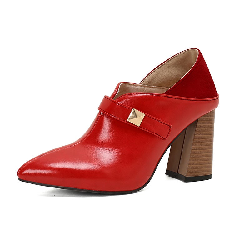 2024 Spring Wood Grain High Heeled Pointed 32-50 Super Plus Size Rivet Women'S Shoes Tide - Image 1