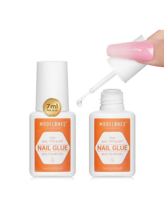 modelones Nail Glue For Acylic Nails Brush On Nail Tips Nail Glue For Press On Nails 2Pcs Super Strong Nail Bond Adhesive Nail Glue For Fake Nails No Cure 7Ml - Image 1