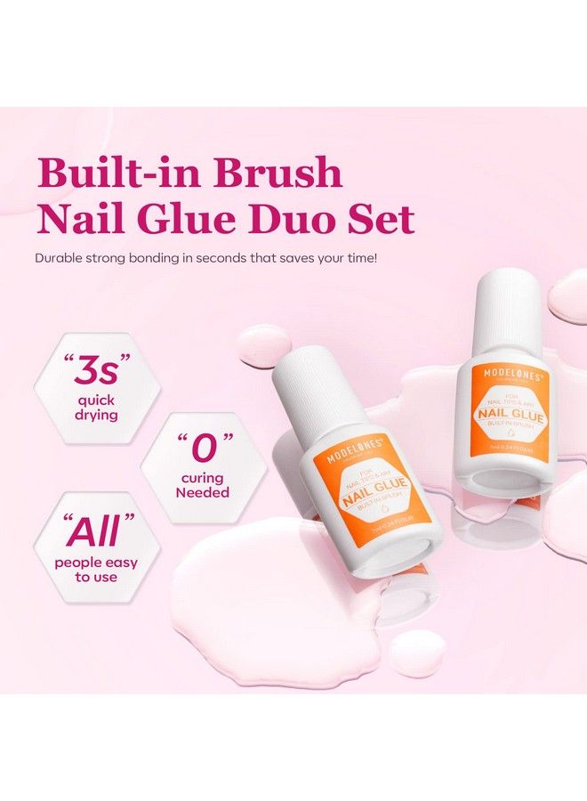 modelones Nail Glue For Acylic Nails Brush On Nail Tips Nail Glue For Press On Nails 2Pcs Super Strong Nail Bond Adhesive Nail Glue For Fake Nails No Cure 7Ml - Image 3