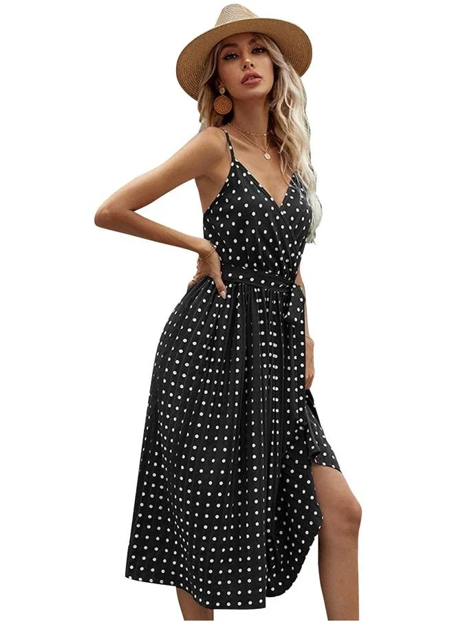 يونيكي Black Polka Dot Print Mini Dress