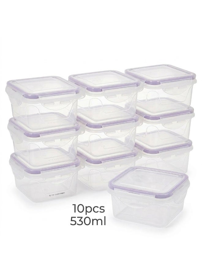 favilla Airtight plastic food storage container set – 10 pieces – 530 ml – Size 13×13×6 cm – Code 1311 - Image 1
