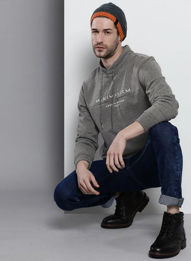 The Indian Garage Co  The Indian Garage Co Men Regular Fit Typographic Cowl Neck Full Sleeves Sweatshirt  | Best Price UAE