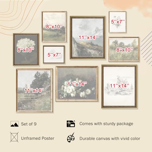 KBKBART Vintage Wall Art French Country Wall Decor Vintage Posters for Room Aesthetic Picture Dark Green Antique European Landscape Flower Meadow Gallery Canvas Art Prints Painting for Bedroom Living Room - Image 3