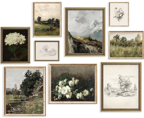 KBKBART Vintage Wall Art French Country Wall Decor Vintage Posters for Room Aesthetic Picture Dark Green Antique European Landscape Flower Meadow Gallery Canvas Art Prints Painting for Bedroom Living Room - Image 1