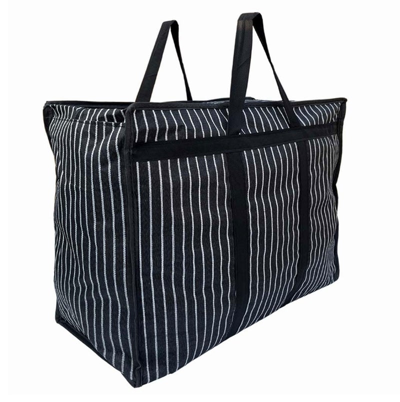 EVK Multipurpose Extra Large Bag With Handles And Zipper Moisture Proof Canvas Polyster Underbed Storage Bag For Clothes (55X 60X 30Cm) - Black, Rectangular (Pack Of 1) - Image 1