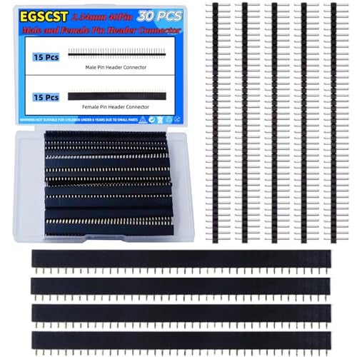 EGSCST 30PCS 2.54mm Male and Female Pin Headers Connector 40Pin Single Row Breakaway Stackable Header Pins Connectors for Arduino Prototype Shield and Electronic PCB Board - Image 1
