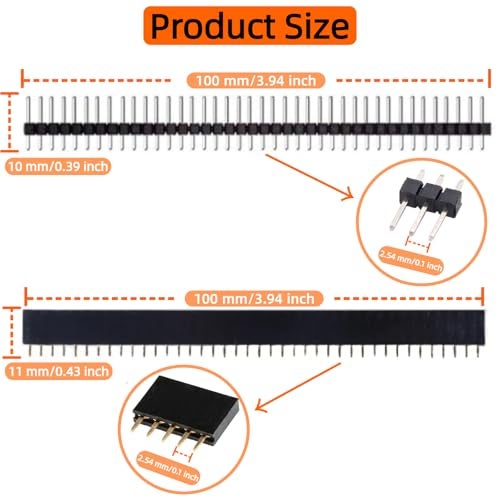EGSCST 30PCS 2.54mm Male and Female Pin Headers Connector 40Pin Single Row Breakaway Stackable Header Pins Connectors for Arduino Prototype Shield and Electronic PCB Board - Image 2