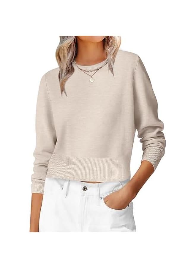 Arabest Women’s Long Sleeve Sweaters Cropped Crew Neck Business Casual Light Weight Sweater Tops Fall Fashion Clothes 2025 - Image 1