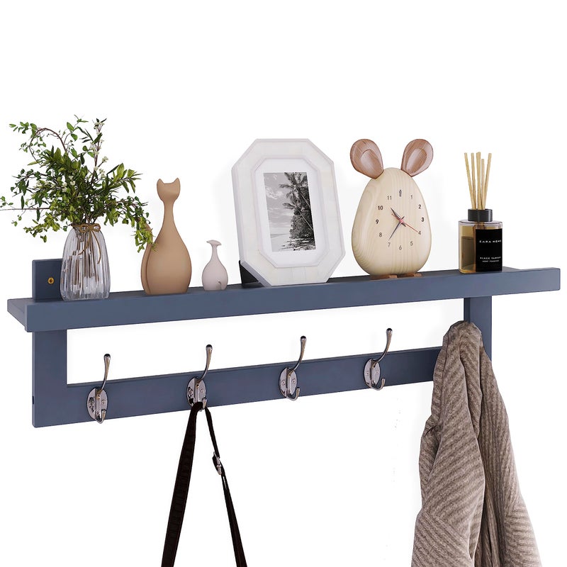 SMIBUY Coat Hooks with Shelf WallMounted 292 Inch Entryway Coat Rack for Wall Bamboo Hanging Shelf with 5 Double Metal Hooks for Bathroom Bedroom Kitchen Living Room Mudroom Grey - Image 2