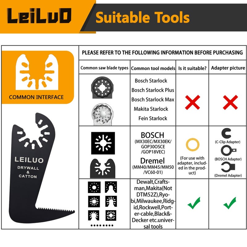LEILUO 6 Pcs Oscillating Tool Blade Drywall & Multi-Material Cutting Universal Multitool Accessories Fit for DeWalt Makita & More - Image 2