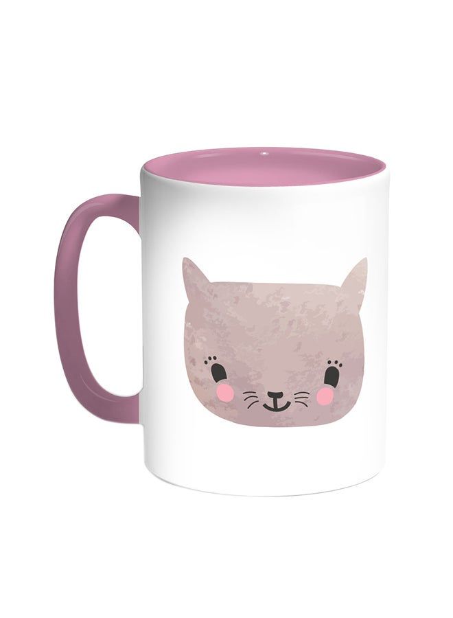 RKN Happy Cat Printed Coffee Mug Pink/White 11ounce - Image 1