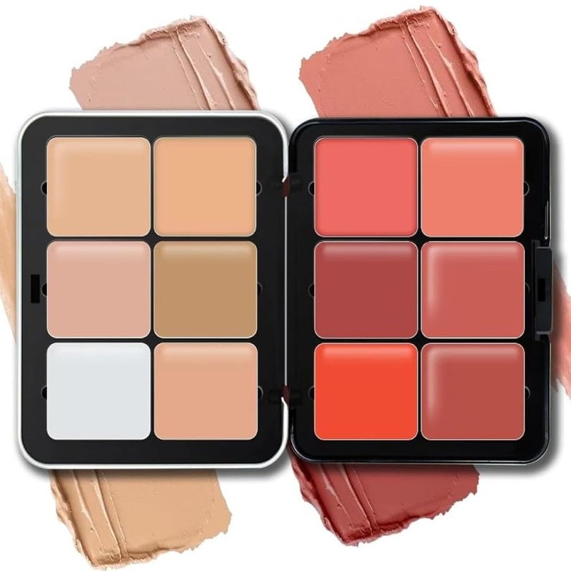 Contour Blush Palette, 12 Colors Concealer Rouge Contour Palette, 6 Rouge + 6 Contour Concealer Makeup Creamy Blush Matte Buildable - Image 1