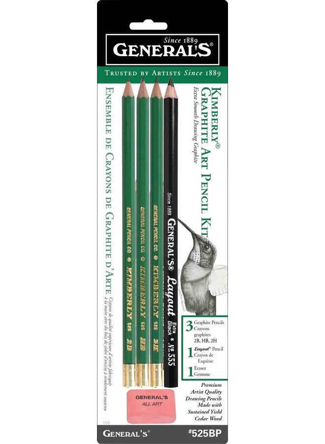 General's Generals Mini Drawing Kit - Set of 5 Includes 3 Drawing Pencils, Layout Pencil, and Eraser, Black - 525BP - Image 1
