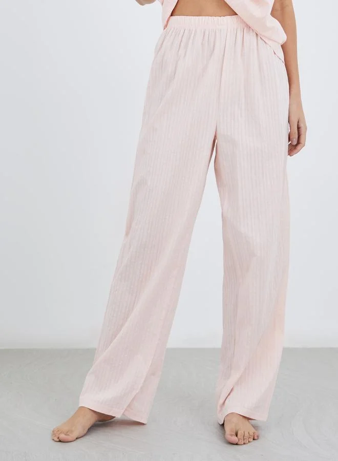 Styli Styli Textured Cotton Ruffle Neck Top and Pyjama Set