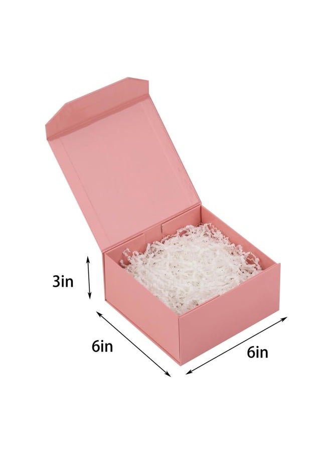 PACKGILO 1 Pcs 6x6x3 Inch Pink Magnetic Gift Box Small Magnetic Box with Crinkle Paper Pink Small Gift Box with Shredded Paper Luxury Gift Boxes with Lids for Presents - Image 3