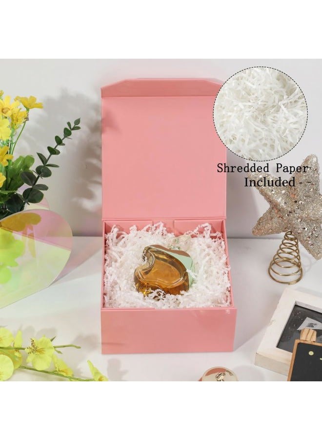 PACKGILO 1 Pcs 6x6x3 Inch Pink Magnetic Gift Box Small Magnetic Box with Crinkle Paper Pink Small Gift Box with Shredded Paper Luxury Gift Boxes with Lids for Presents - Image 2