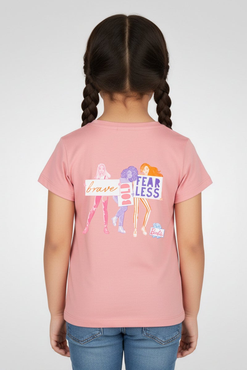 Hamleys x Barbie Toddlers Girl Crew Neck Short Sleeve Graphic Print T-Shirt, Old Rose - Image 2