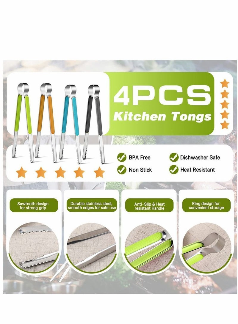 NIBEMINENT Stainless Steel Tongs, 4 Pcs Serving Tongs for Cooking, Non-Slip Comfort Grip, Non-Stick Food Kitchen Grill Barbecue Cooking and Easy Cleaning, 10 Inch  - Image 2