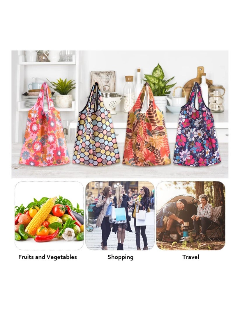Excefore - Large Pouch Printed Grocery Bag, 4 Pcs with Handle Waterproof Reusable Grocery Bag, Foldable Extra Large Portable Totes Bag, for Shopping, Travel, Picnic - Image 1