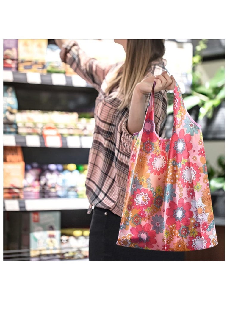 Excefore - Large Pouch Printed Grocery Bag, 4 Pcs with Handle Waterproof Reusable Grocery Bag, Foldable Extra Large Portable Totes Bag, for Shopping, Travel, Picnic - Image 1