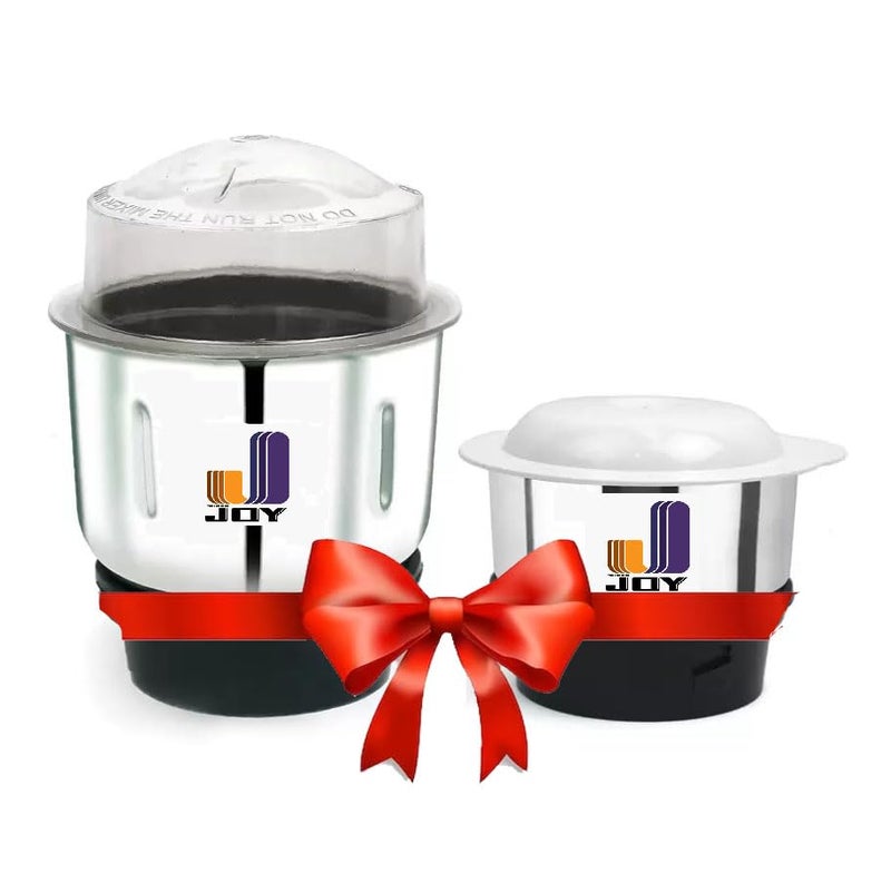 Super Joy Stainless Steel Mixer Jar (250 Ml, 500 Ml) - 1 Mini, 1 Medium Jar - Suitable For All Mixers - Comes With 2 Lock & 4 Teeth Coupler - Image 1