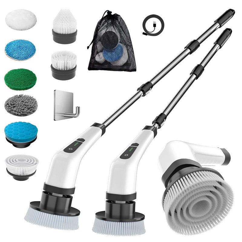 MGLSDeet Electric Spin Scrubber Scrub Brush Rechargeable Cleaning Brush with 8 in 1 Replaceable Brush Heads Cordless Power Spin Scrubber 90Mins for Bathroom Shower Bathtub Glass Car