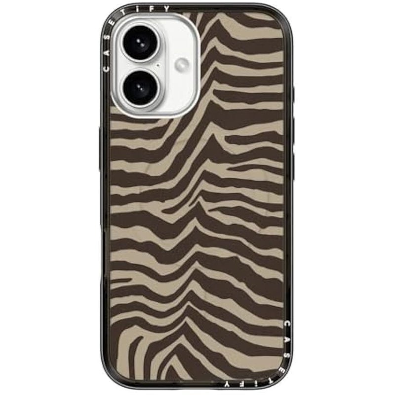 Casetify Compact iPhone 16 Case 【Slim and Sleek/Compatible with Magsafe / 4 ft. 2X Military Grade Drop Protection】 - Zebra-Brown - Clear Black - Image 1