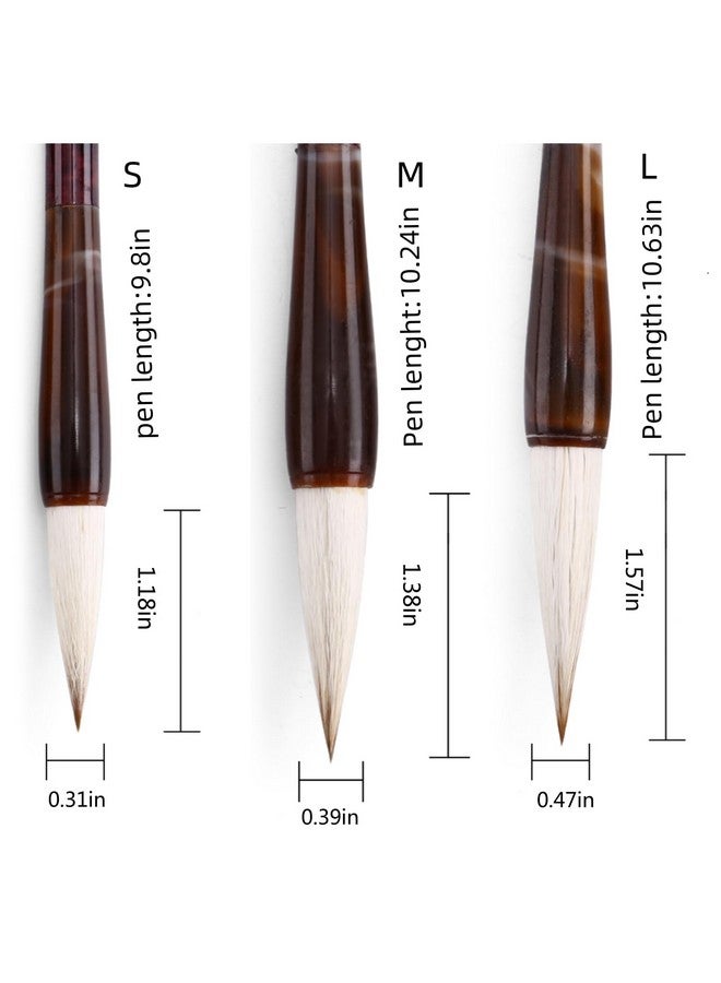 Megrez Chinese Calligraphy Brush Kanji Japanese Art Sumi Writing Painting Drawing Practicing Brush Set For Students And Beginners Wolf Sheep Mix Brush Set Of 3 (Sml) - Image 4