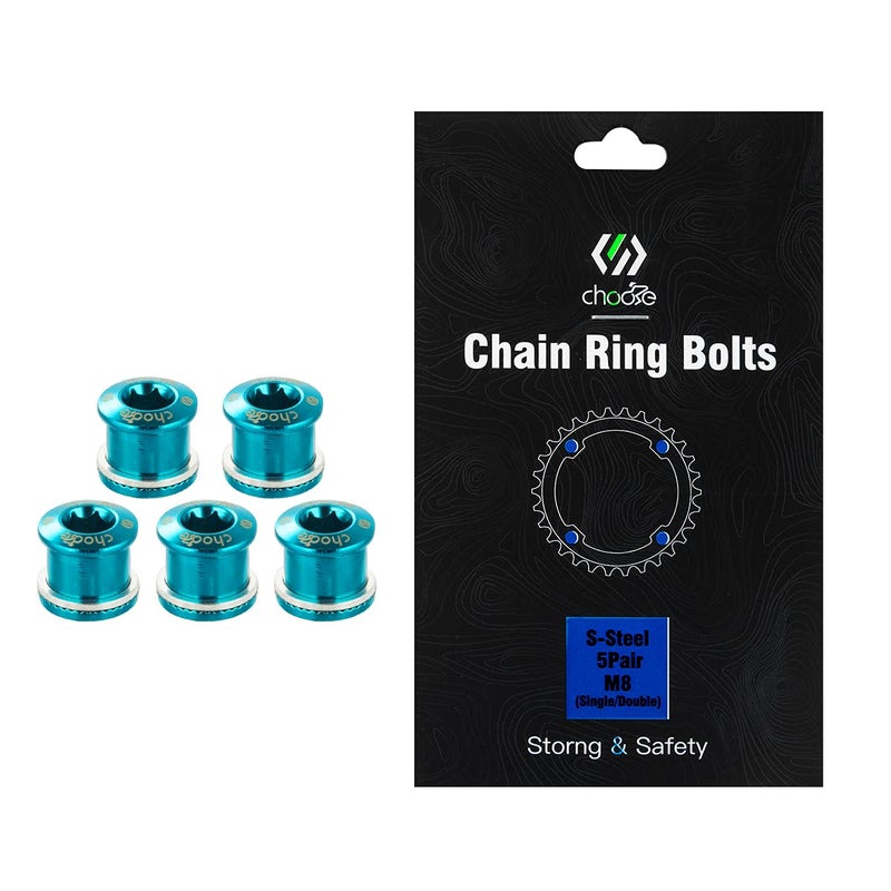 Chooee Double Chainring Bolts,M8 Steel Chain Ring Bolts Set Blue - Image 2