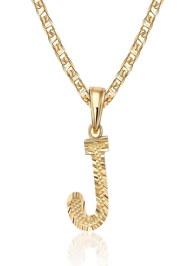 Barzel 18K Gold Plated Initial Necklace with Diamond Cut Initial,18" Chain with 2" Extension, Waterproof, High Polish Finish, Made in Brazil (J) - Image 1
