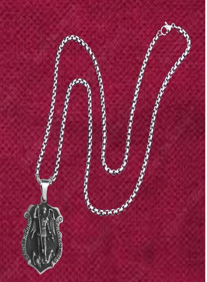 M Men Style Saint Michael the Archangel Locket | Protect Us Religious Necklace | Catholic Christian Gift | Spiritual Pendant Necklace Chain Grey SPn2025353 - Image 5