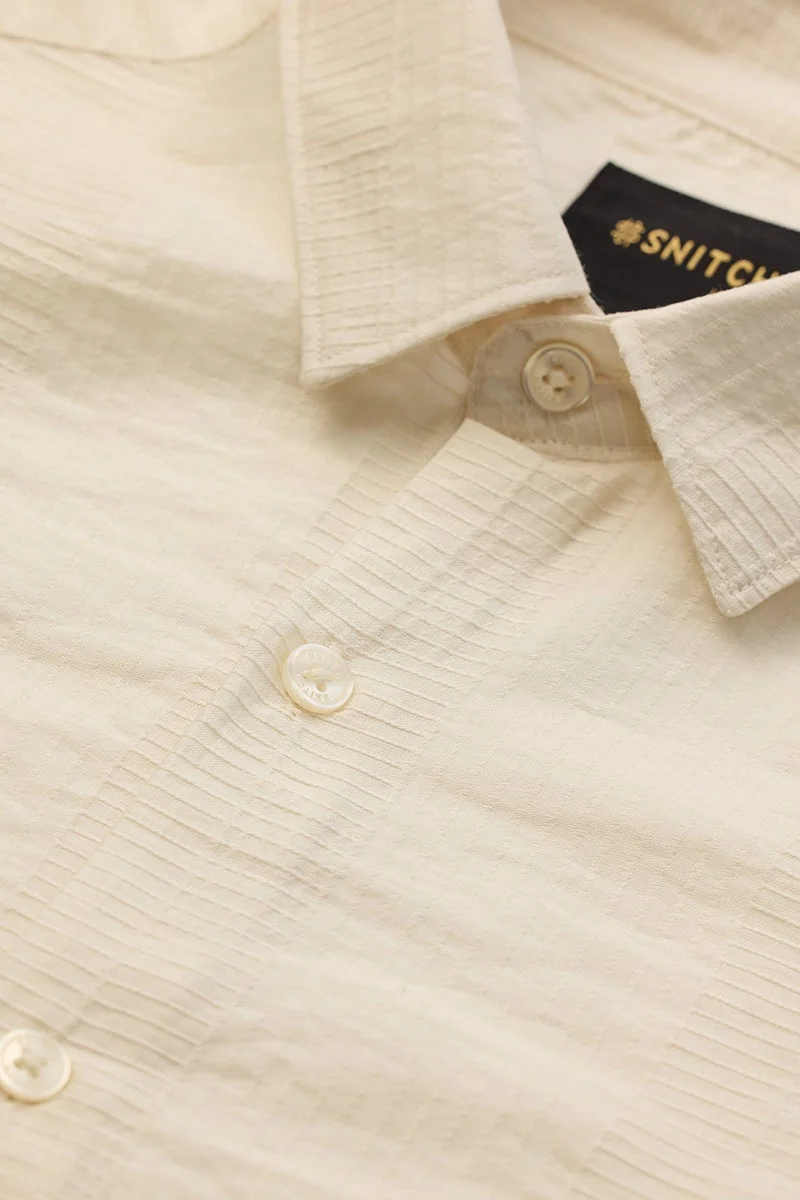 SNITCH Off White Textured Long Sleeve Slim Fit Luxe Shirt
