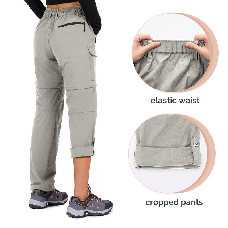 Cycorld Women's-Hiking-Pants-Convertible Quick-Dry-Stretch-Lightweight Zip-Off Outdoor Pants with 5 Deep Pockets (Cloud Grey, Medium) - Image 4
