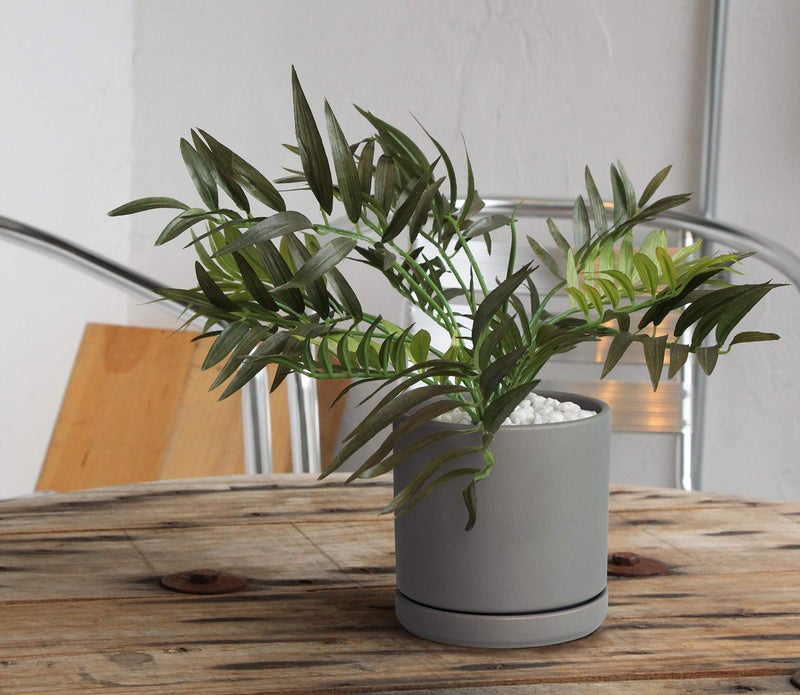 D'vine Dev Set of 2 Plants Pots, 6 Inch Ceramic Planter Pot for Plants with Drainage Hole and Saucer, Speckled Grey, 94-V-C-3 - Image 2