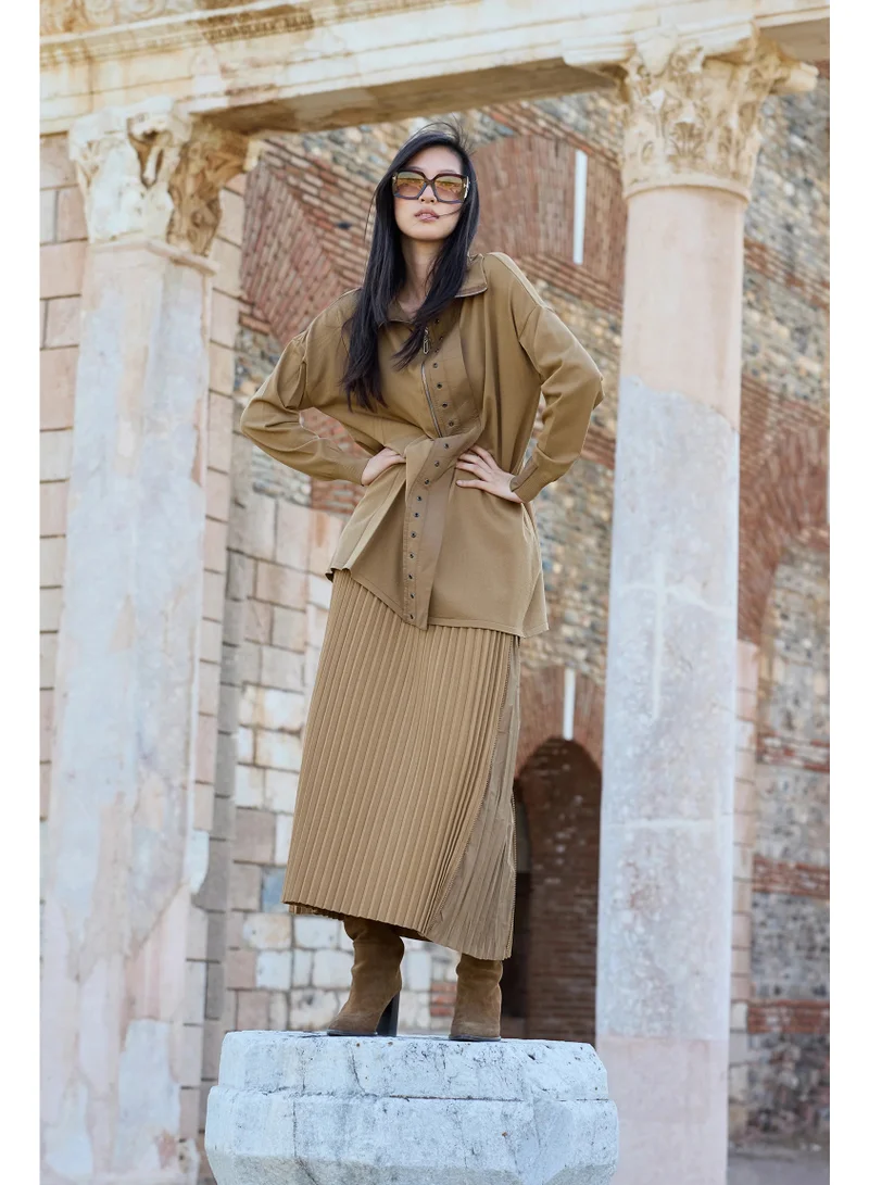 MissWhence  Pleated A-Line Midi Skirt with Side-Zip Detail for Women | Best Price UAE
