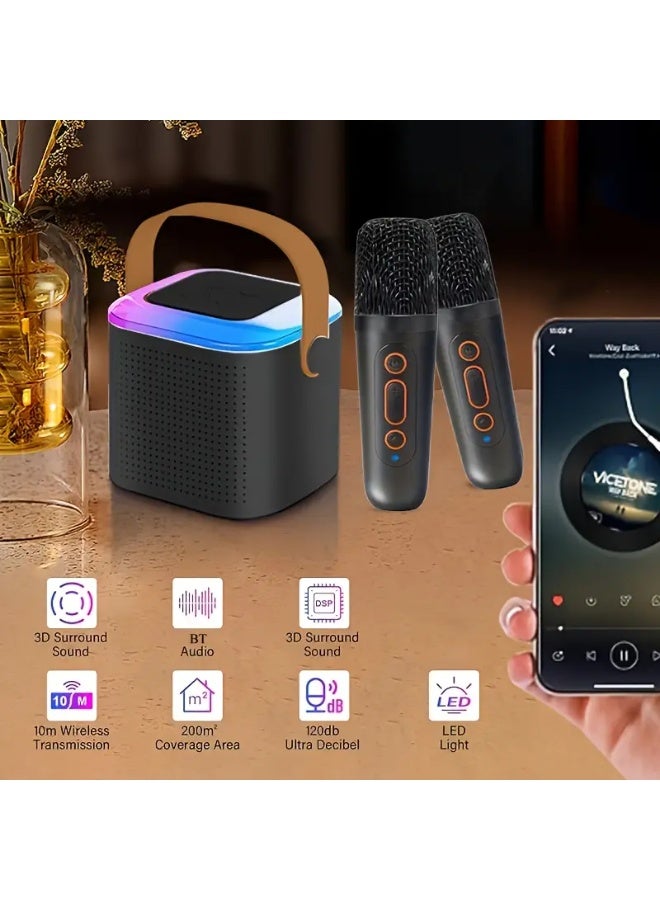 Wireless Mini Karaoke Speakers, Bluetooth Portable Speaker, with Microphone, 3.5 mm Jack and TF Card Playback, Black - Image 2