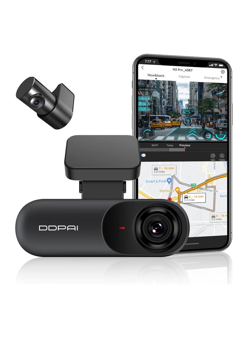 DDPAI Dash Cam Front and Rear 2.5K Car Camera,1600P Front 1080P Rear Dash Camera for Cars,Built-in WiFi GPS Car Dash Cam,Sony IMX335 Sensor Night Vision,WDR,24H Parking Mode Max Support 512G,N3 PRO - Image 1