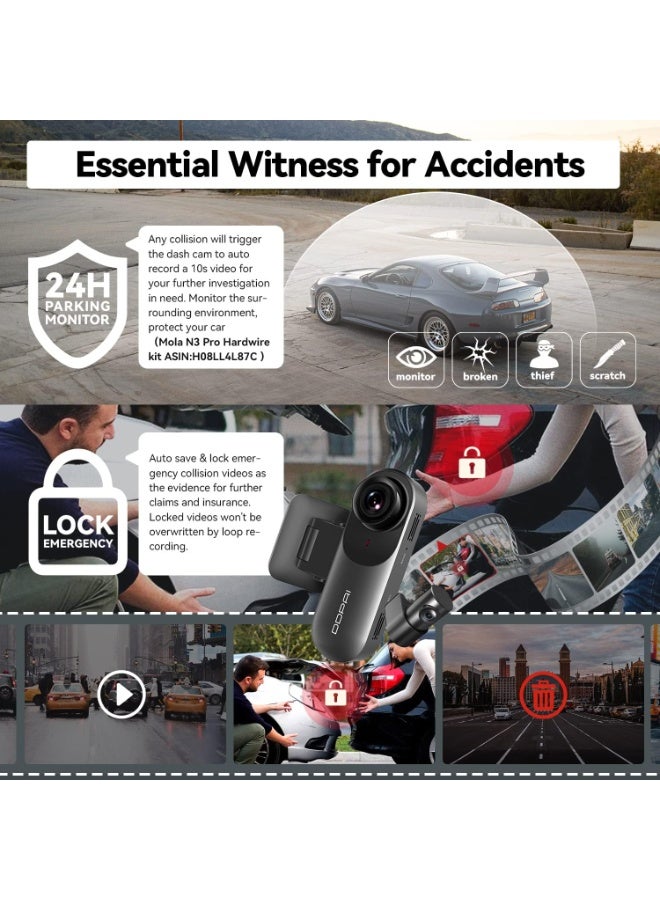 DDPAI Dash Cam Front and Rear 2.5K Car Camera,1600P Front 1080P Rear Dash Camera for Cars,Built-in WiFi GPS Car Dash Cam,Sony IMX335 Sensor Night Vision,WDR,24H Parking Mode Max Support 512G,N3 PRO - Image 4